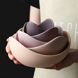 Japanese Morandi color lotus flower ceramic dish set creative fruit plate simple Zen decoration storage