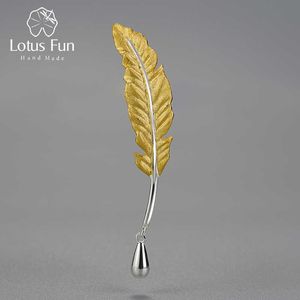 Lotus Fun Vintage Luxe K Goud Lange Goose Feather Broches Pin voor Vrouwen Real Sterling Silver Accessoires Fijne Sieraden