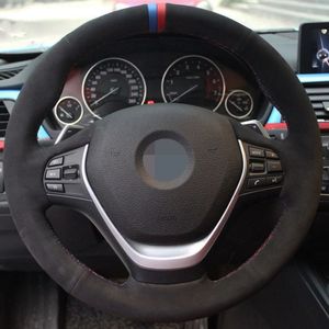 Black Genuine Leather Suede Car Steering Wheel Cover For BMW F30 320i 328i 320d F20 F20 F21 F22 F23 F30 F31 F34 F32 F33 F36