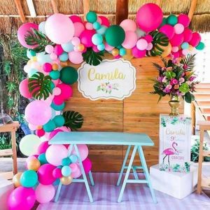 140pcs Tropical Balloon Garland Arch Kit för Hawaii Flamingo Party Dekorationer Födelsedagsfest Luau Summer Beach Party Supplies 210626