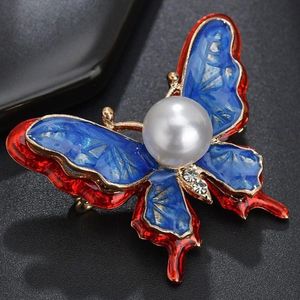 Pins, broscher mode all-match smycken röd blå dubbel lager tredimensionell fjäril brosch för kvinnor har namour charm gåva