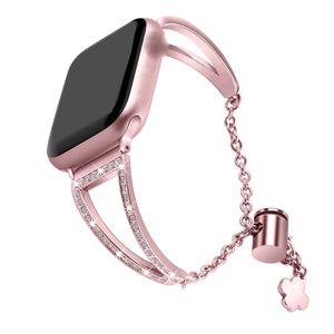 Alça de aço inoxidável cravejado de diamante para a faixa de relógio da Apple 44mm 42mm 40mm 38mm jóias pulseira de metal pulseira de pulseira iwatch série 6 5 4 SE Acessórios inteligentes