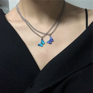 Cute Ins Blue Purple Butterfly Choker Necklaces Women Harajuku Stainless Steel Collares Punk Hip Hop Gothic Necklace Pendants Y0309