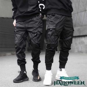 Qiwn homem carga calças pretas outono casual homens hip-hop anime corredores homens 211119