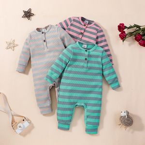 Baby-Streifen-Overalls mit langen Ärmeln, Frühling 2021, Kinder-Boutique-Kleidung, 0–12 Neugeborene, Kleinkinder, Baumwoll-Krabbel-Onesies