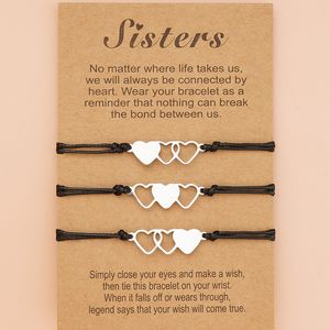 Hjärta systrar kedja armband med kort kvinnor flicka flätade armband gåva till familjen mode smycken tillbehör
