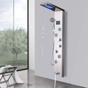 Panel prysznicowy Szczotkowłosy Nikiel Czarny Kran łazienkowy LED Wanny Mikser Dotknij z ekranem temperatury ręki