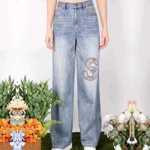 2021 Brand Early Spring High Waist Loose Wide Ben Pierced Jeans Women 5100328
