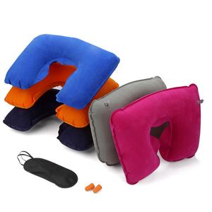 3Pcs/Set Inflatable U Shaped Neck Pillow Earplugs Eye Mask Portable Comfortable Head Rest Cushion Office Car Flight Travel Nap Support TR0044
