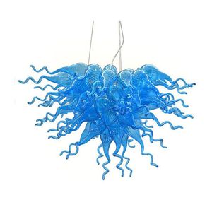 Nordic Hanging Pendant Lamp Hand Blown Glass Chandelier 32 by 20 Inches Blue Color Lighting for Office Living Room