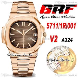 GRF V2 5711-1R-001 PP324SC A324自動メンズウォッチローズゴールドブラウンテクスチャダイヤルステンレススチールブレスレットスーパーエディション6スタイル腕時計Puretime E5