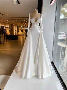 2022 Abiti da sposa a sirena araba sexy di lusso Sheer maniche lunghe Pizzo Perle di perline di cristallo Abiti da sposa da sposa Elegante Robe De Mariee Plus Size Lunghezza del pavimento