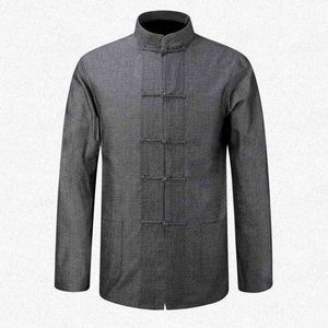 Neue Männliche Baumwolle Hemd Traditionelle Chinesische Männer Mantel Kleidung Kung Fu Tai Chi Uniform Herbst Frühling Langarm Jacke für mann Y1106