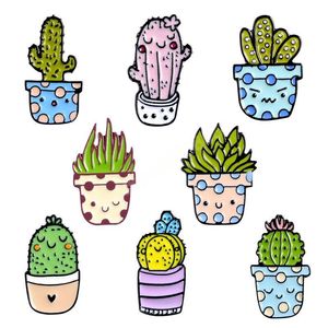 Cartoon Cactus Brooch Cute Mini Plant Pot Enamel Women Denim Jackets Lapel Pins Hat Kid Jewelry Christmas Gift