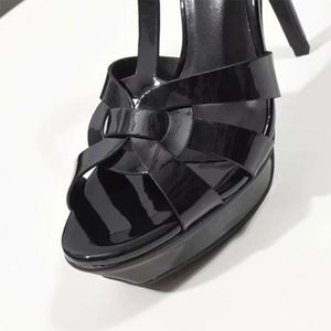 Дизайнерская кожаная кожаная платформа Sandals STATELETTO Обувь 10/14 см Т-ремень высокие каблуки