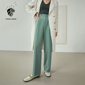 FANSILANEN Office Lady High Street Pants Women Autumn Loose Straight Black Green All-match Casual Trousers 211115