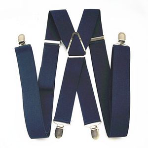 BD054-L XL XXL Size Suspenders Men Adjustable Elastic X Back Pants Women Suspender for Trousers 55 Inch Clips on NAVY BLUE