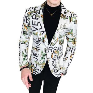İlkbahar ve Sonbahar Moda erkek Gündelik Mektup Baskı Uzun Kollu Ince Takım Elbise Blazers Ceket Kaban