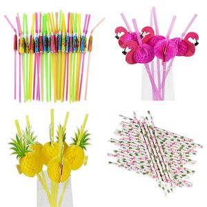 300pcs mix färg tropiskt paraply ananas cocktail straws engångsjuice dricka halm hawaii strand fest dekor