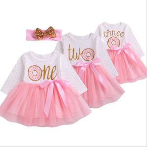 Summer Baby Girls Princess TuTu Lace Dress WITH Headband Kids Long Short Sleeve Alphabet Mesh Bow Dresses Children Skirts for Beautiful ZYY825