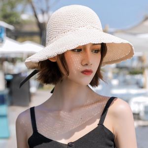 Chapéus largos da borda Mulheres visor de verão Cap dobrável Roll Up Hat Large Beach Straw Chapeau Femme UV Protection Capwide