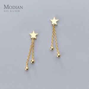 Orecchini pendenti con ciondolo stelle oscillanti 100% vero argento sterling 925 color oro dolce orecchino ciondola per gioielli donna ragazza 210707