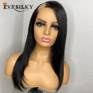 Indian Silky Straight 1x4 Right U Part Human Hair Wigs for Women 250Density Natural Color Side Parts UPart Wig Remy Hairs 30inches Full Machine Made