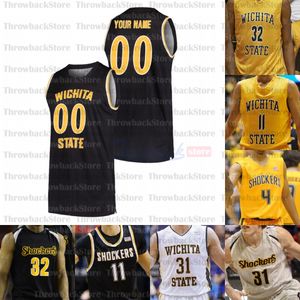 Custom Wichita State College College Basketball майки 0 Декстер Деннис 10 Эрик Стевенсон 5 Трей Уэйд 52 Грант Шерфилд