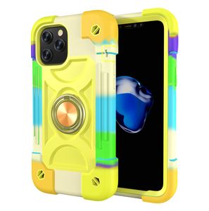 Magnetyczny metalowy uchwyt na pierścień stojak Obrońcy Telefon Przypadki do iPhone 13 12 Mini 11 Pro Max XR XS X 6 7 8 Plus Armor Miękkie Silikonowe Hard PC Shockproof Candy Color Blocking Cover Cover