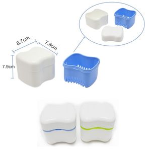 Denture Box Speciellt hårt plasthållare Invisalign Bad med korg Dental False Tänder Förvaringslådor Blå / Grön / Rosa Färger