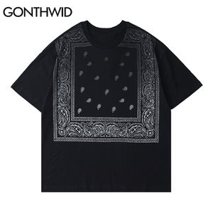 T-tröjor Streetwear Bandana Paisley Pattern Print Tees Shirt Bomull Sommar Hip Hop Casual Harajuku Loose Tshirts Toppar 210602