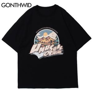 Tシャツ原宿山登山家プリントTシャツストリートウェア夏ヒップホップファッションカジュアル半袖コットンティートップス210602