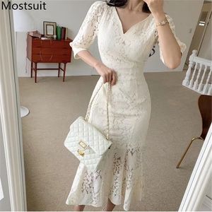 Höst Elegant Koreansk Long Long Mermaid Dress Women V-Neck Half Sleeve Slim Fashion Party Ladies Klänningar Vestidos Femme 210518