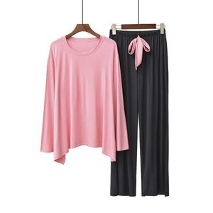 Långärmad Modal Pyjamas Set Kvinnor Byxor 2piece / Suit Cool Homewear TrackSuit Fashion Sexig Höst Stor Storlek Sle 210809