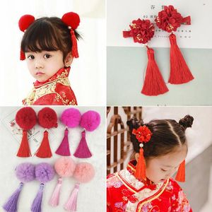 Haaraccessoires set stks Multi stijl Meisjes Clips Chinese Traditionele Prinses Kwasten Pioenbloem Haarspelden Kinderen Kinderen