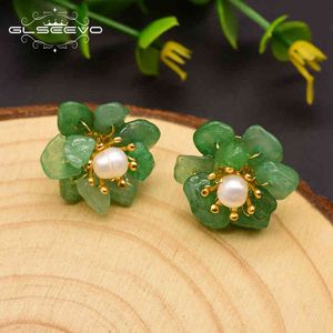 Glseevo naturliga jade pärla örhängen för kvinnor mamma födelsedag dag gåva 925 sterling silver blomma örhänge fin smycken ge0780 210323