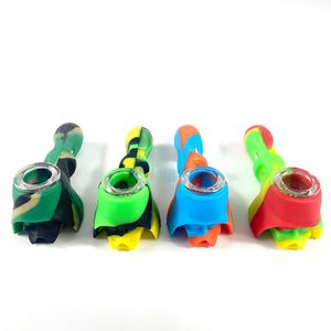 Portable Skull Silicone Hand Pipes 2Style With Glass Bowl Spoon Camouflage Environment Protection For Tobacco Dry Herb Water Pipe