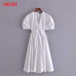 Tangada kvinnor vit cut-out bomull klänning puff kortärmad sommar mode dam sexig sommar klänningar vestido 3h02 210609