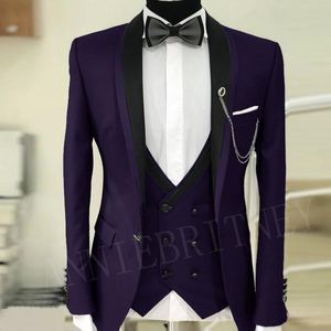 Purple Men's Suit for Wedding Custom Made Groom Tuxedo Jacket With Pants Vest Evening Party Men Blazer 2021 Suits Blazers