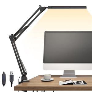 2022 New LED Lamp Swing arm Desk Light with clamp Lighting Brightness Eye Caring Modes Reading Desk Lamps for Home Office Spin