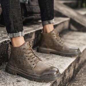 Martin Boots Mäns British Style Koreanska Version Trend Versatile 2021 Nya High Top Leather Shoes Zhongbang Arbete