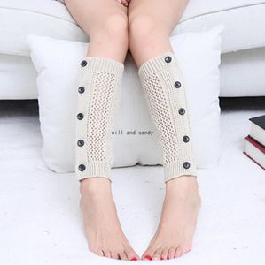 Long Single Breasted Button Knee High Leg Warmers Autumn Winter Socks Knit Boot Cuffs Toppers Leggings Women Girls Loose Stockings White Black Will and Sandy