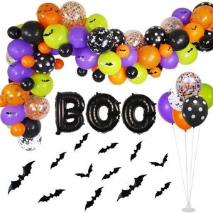 Party Dekoration Halloween Ballonger Garland Kit 90st Latex Boo Bat Folie Konfetti Ballong för gynnar leveranser