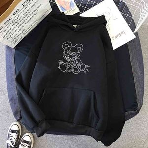 Harajuku punk skräck tecknad tryck hoodie kvinnor lös söt långärmad pullover toppar hajuku sweatshirt svart vintage kläder 210813