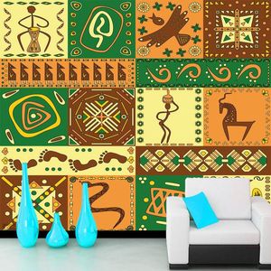 Wallpapers Papel de Parede Estilo Africano Padrão Retro 3D Papel de Parede, sala de estar TV Wall Bedroom Papéis Decoração Home Resauant Mural