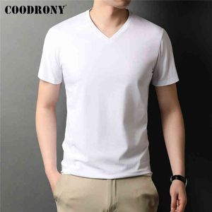 COODRONY Brand High Quality Summer Cool Cotton Tee Top Classic Pure Color Casual V-Neck Short Sleeve T Shirt Men Clothing C5201S G1222
