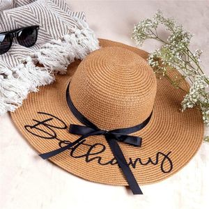 Wide Brim hattar Personlig Namn Floppy Beach Hat Custom Mrs Wedding Party Gåva Unik födelsedag Bride att vara brudal