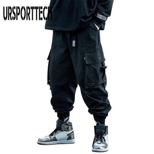 UrsPorttech Calças de carga pretas Homens Hip Hop Outono Harem Pant Streetwear Harajuku Jogador Sweatpant Calças de Algodão Calças Masculinas 210714