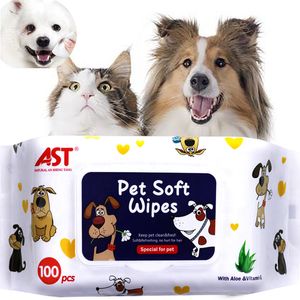 AST 100PCs Pet Eyes Wet Wipes Dog Rengöring Papper Handdukar Katt Tear Stain Remover Gentle Non-Inivating Clean Torka Grooming Supplies