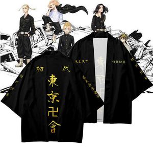 Anime Tokyo Revengers Cloaks Preto Branco Tops Hanagaki Takemichi Ken Ryuguji Manga Curta Tee Calças Streetwear Tshirt Verão Y0903